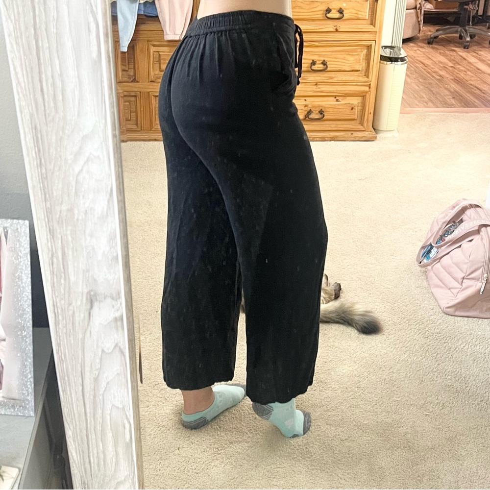 3/20💫Women's Black Wide-Leg Linen/Rayon Pants